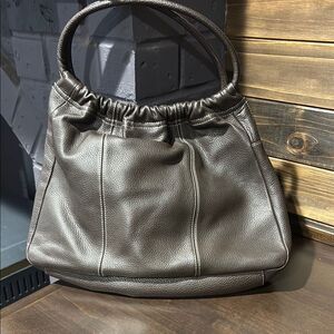 Loft Soft Brown Leather Shoulder Bag White Stitching Detail